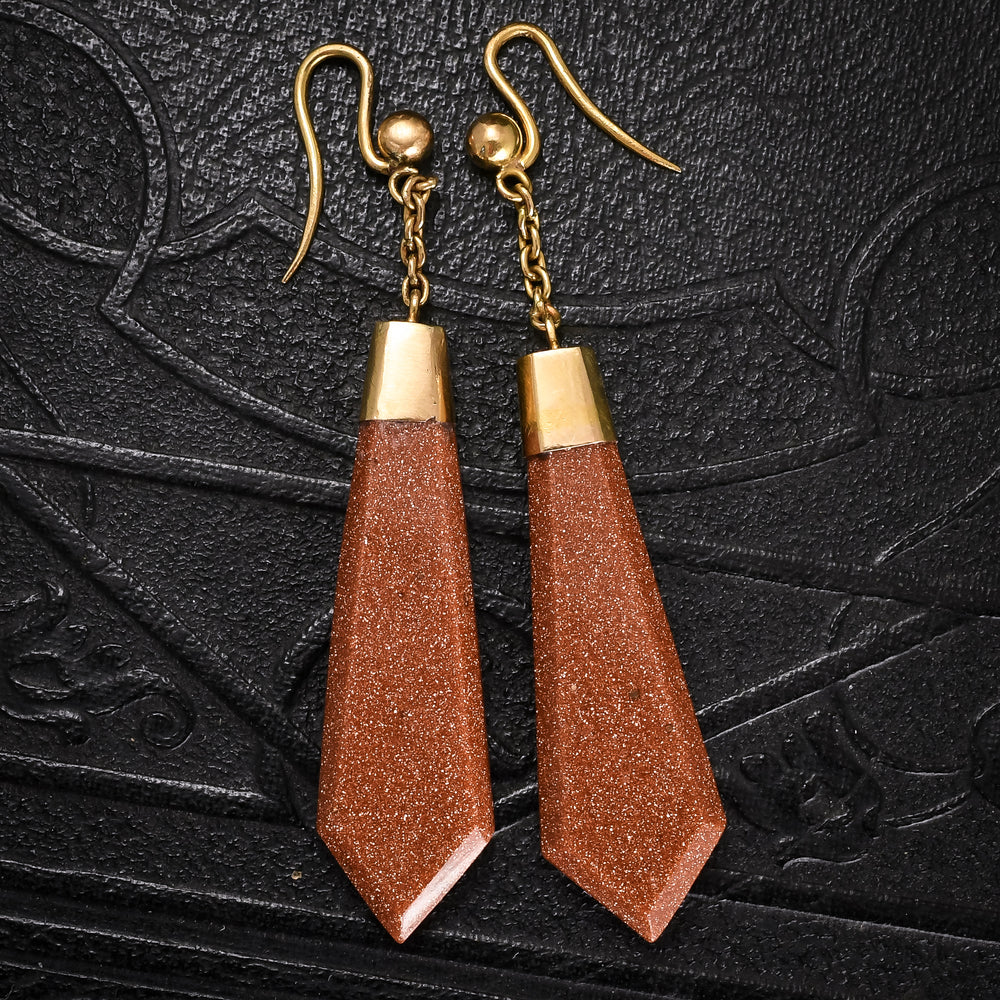 Victorian Goldstone Torpedo Earrings