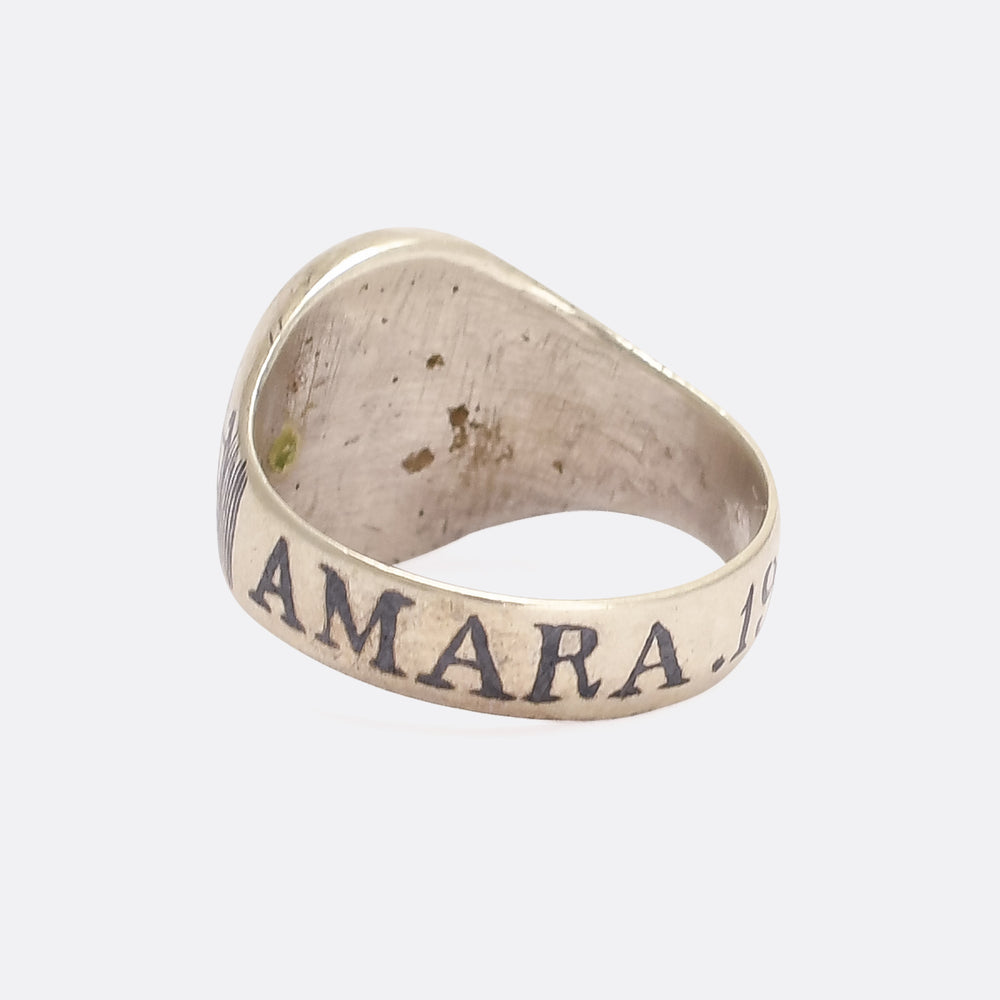 WW1 Niello Silver AMARA 1916 Trench Art Signet Ring
