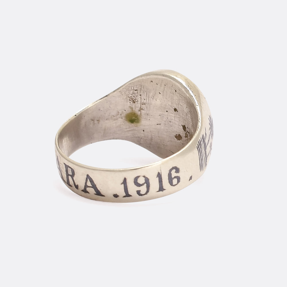WW1 Niello Silver AMARA 1916 Trench Art Signet Ring
