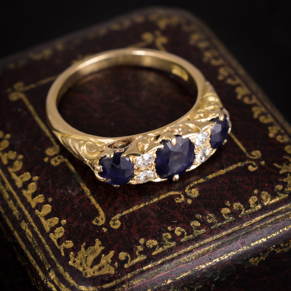 Victorian Sapphire & Diamond Scroll Ring