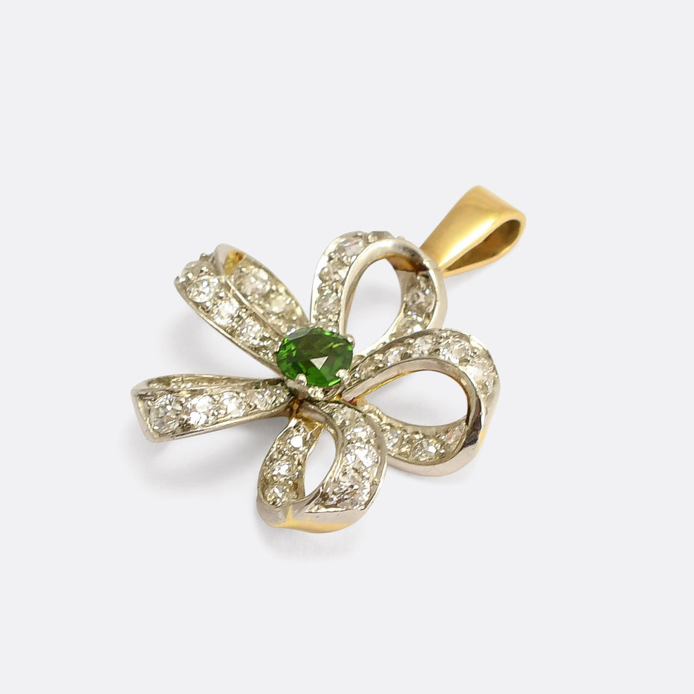 Edwardian Demantoid Garnet & Diamond Flower Brooch