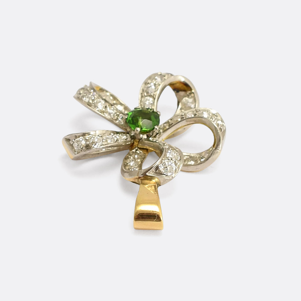 Edwardian Demantoid Garnet & Diamond Flower Brooch