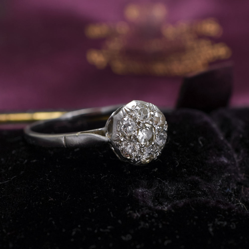 Edwardian Old Cut Diamond Round Cluster Ring