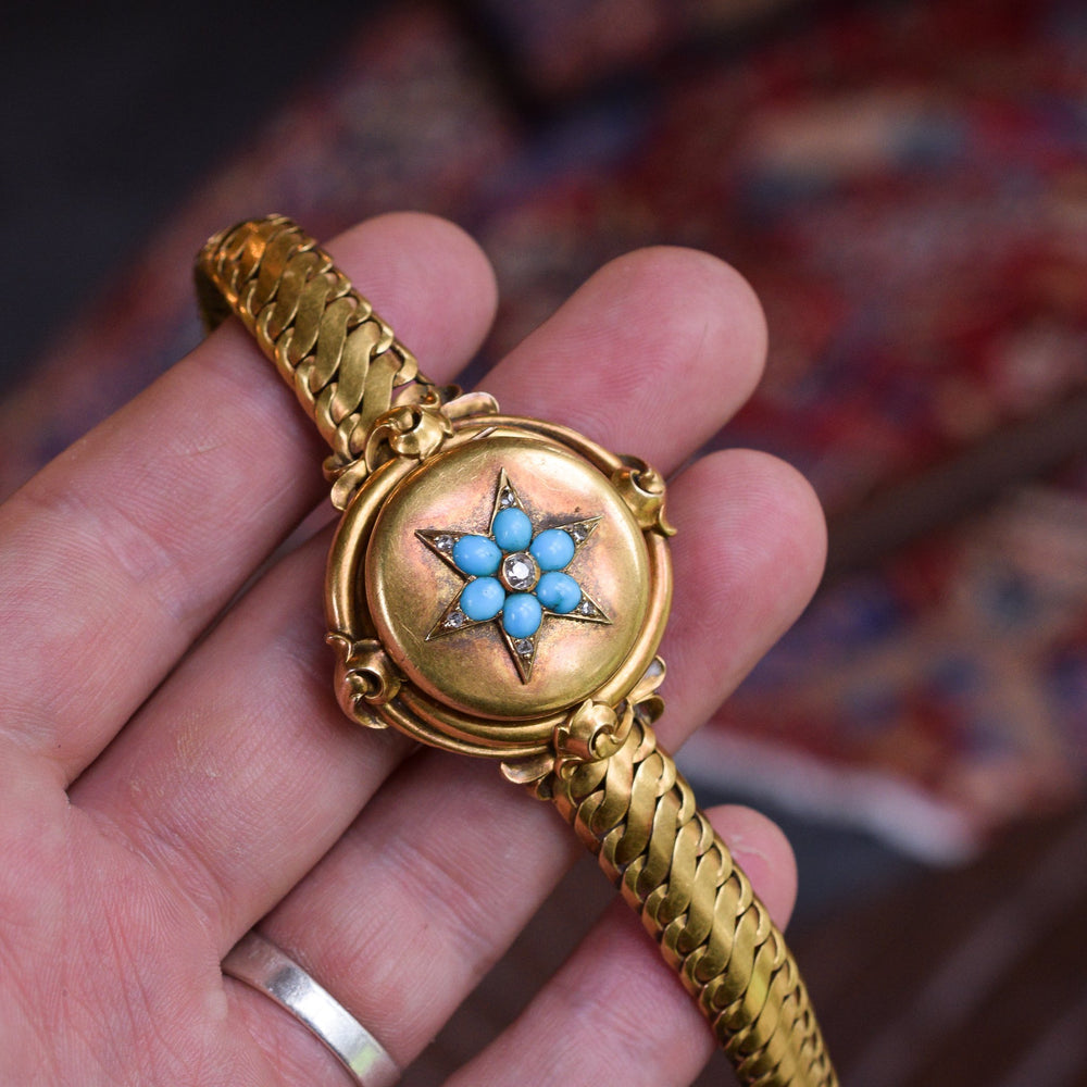 Mid Victorian Diamond & Turquoise Locket Bracelet