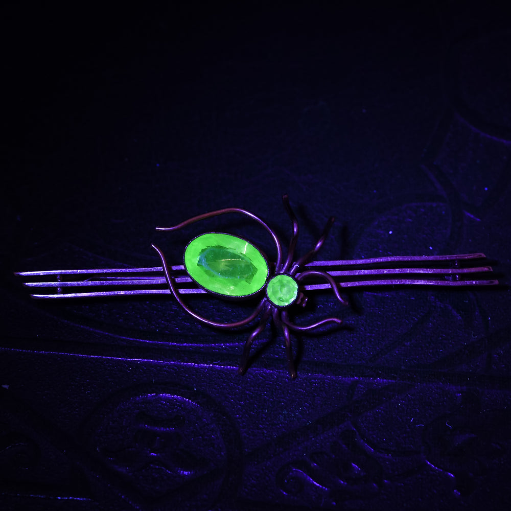 Edwardian Uranium Glass Spider Brooch