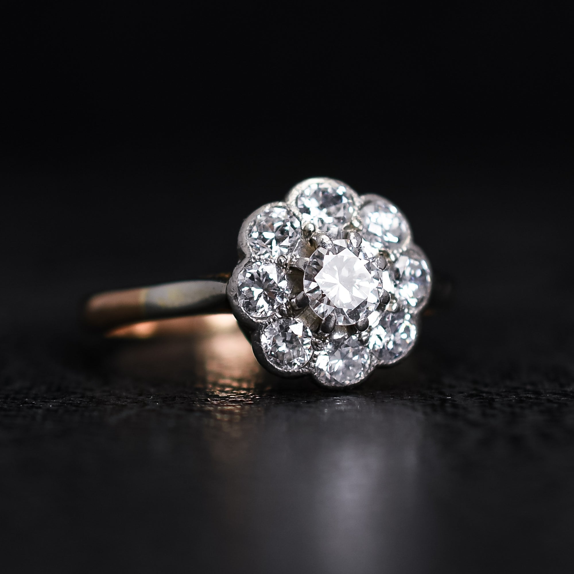 Antique Edwardian 2.20ct Diamond Ring Cluster Double Flower 14k Pt Eng –  Sophie Jane