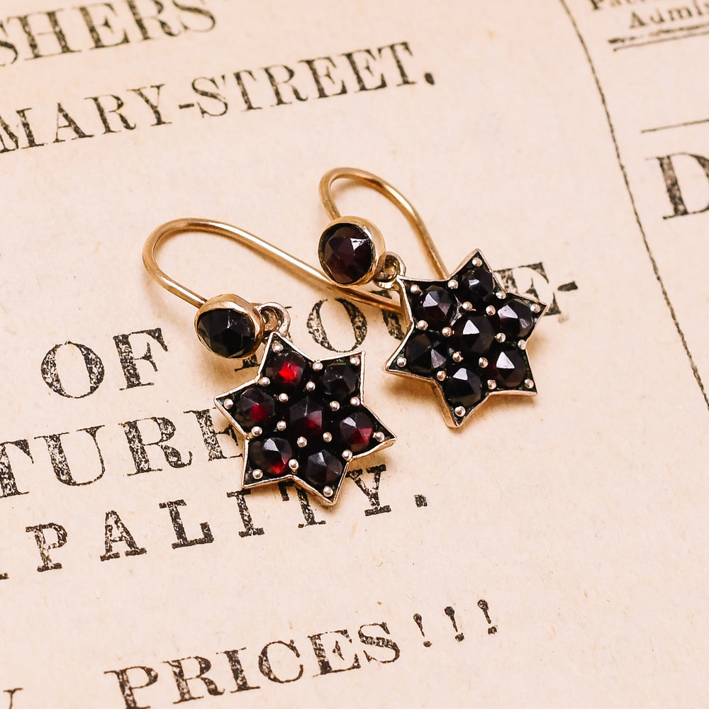 Victorian Bohemian Garnet Star Earrings