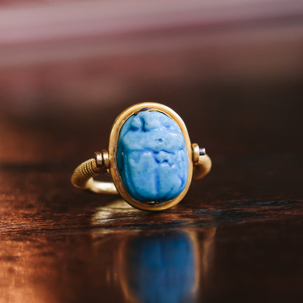 Victorian Egyptian Revival Faience Scarab Spinner Ring