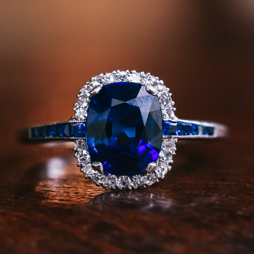 Art Deco 1.76ct Sapphire & Diamond Cluster Ring