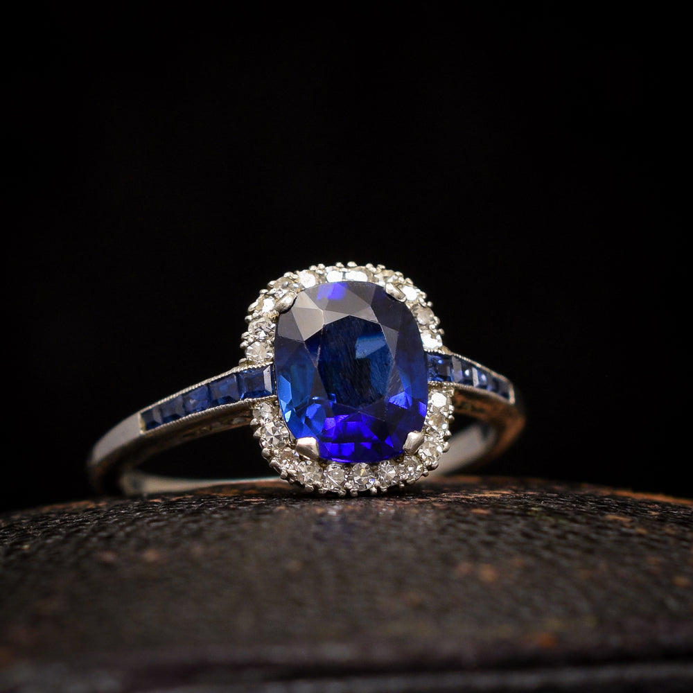 Art Deco 1.76ct Sapphire & Diamond Cluster Ring