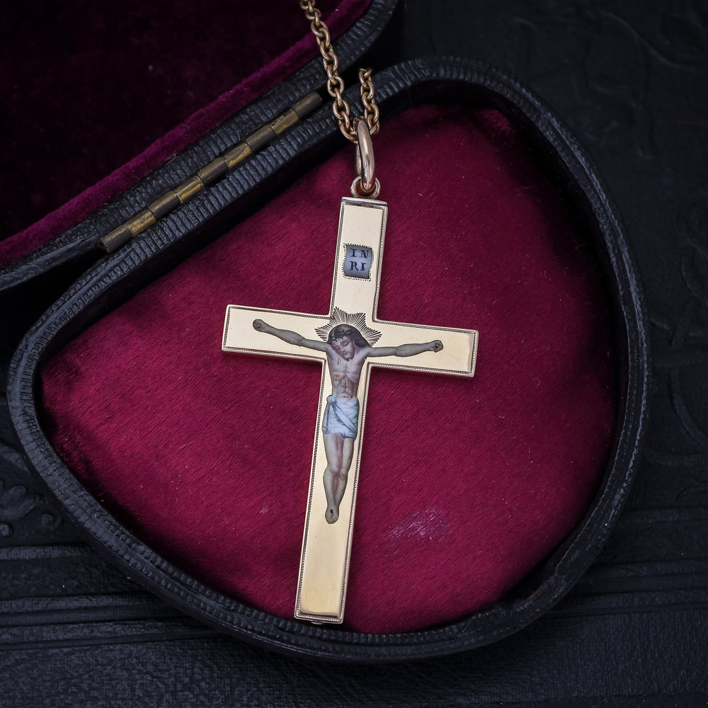 Victorian Gold & Enamel Crucifix Pendant