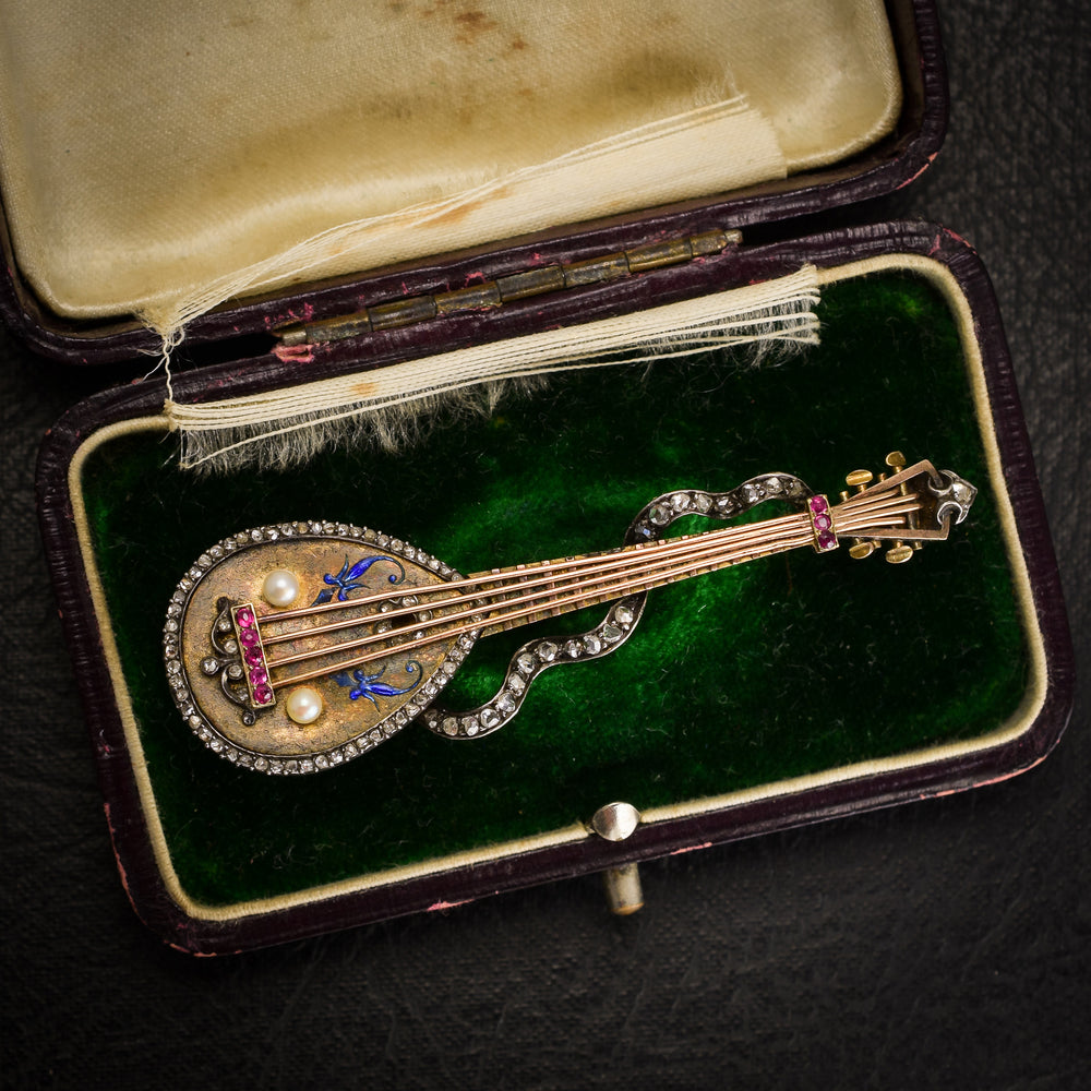 Victorian Gemset Mandolin Brooch