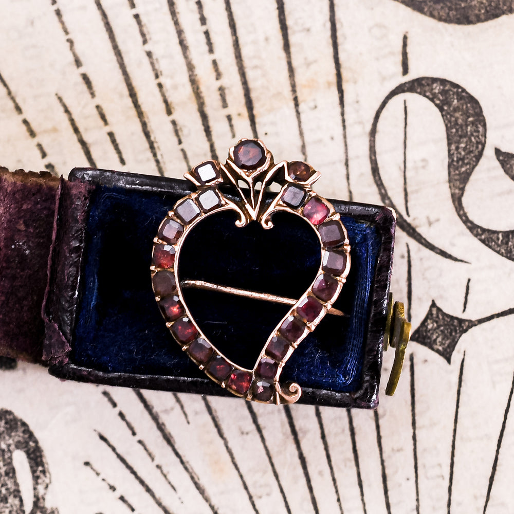 Georgian Garnet Witch's Heart Brooch