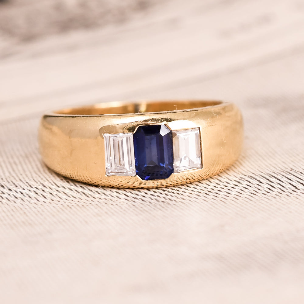 Art Deco Sapphire & Diamond Three-Stone Ring