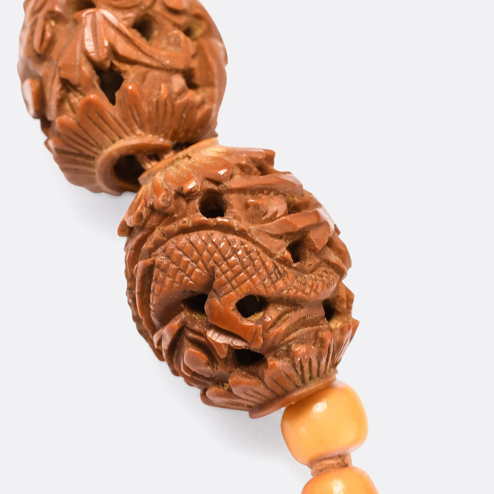 19th Century Chinese Heidao Carved Beads Bracelet