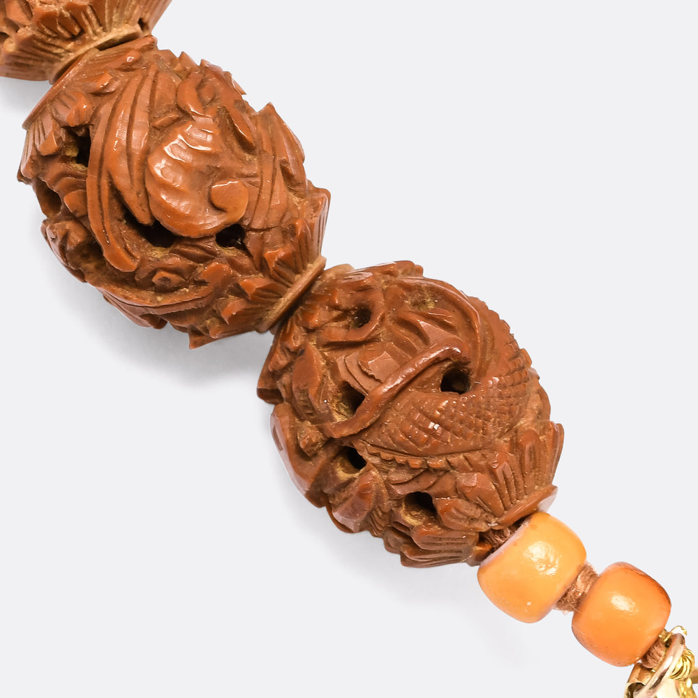 19th Century Chinese Heidao Carved Beads Bracelet