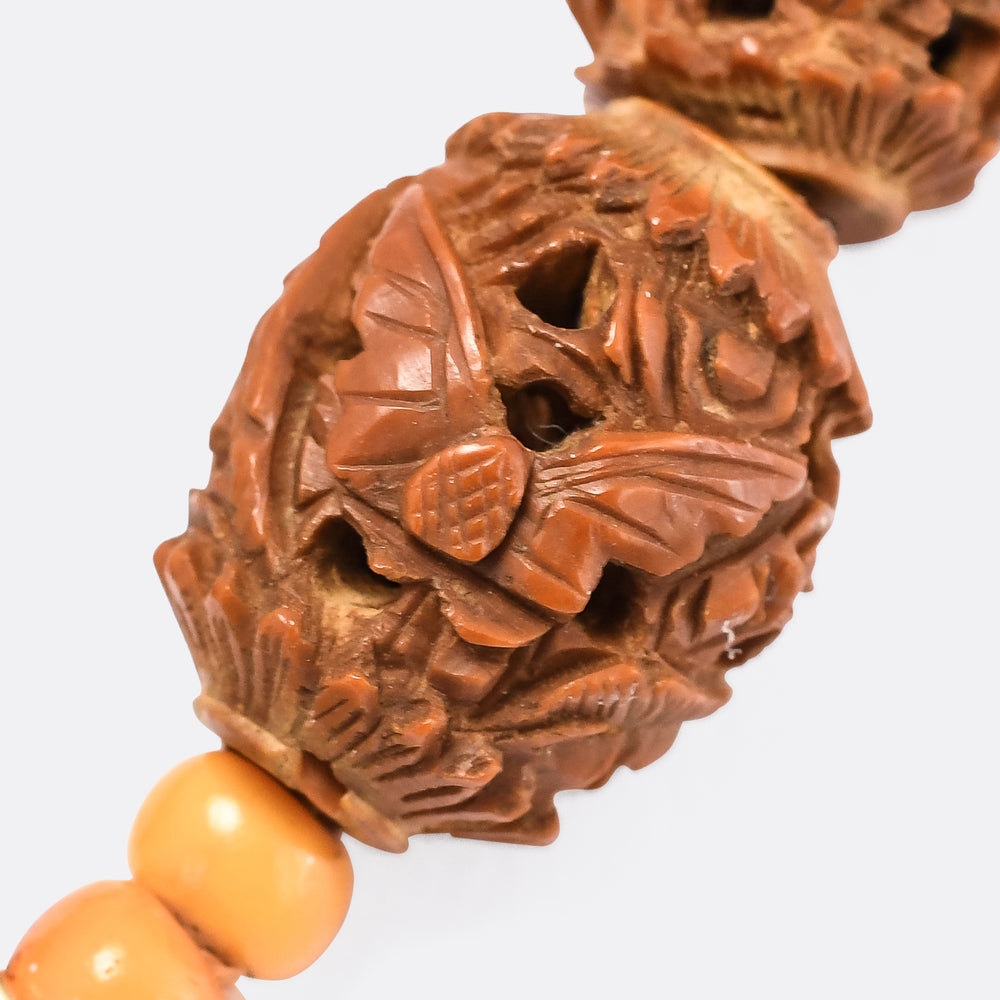 19th Century Chinese Heidao Carved Beads Bracelet