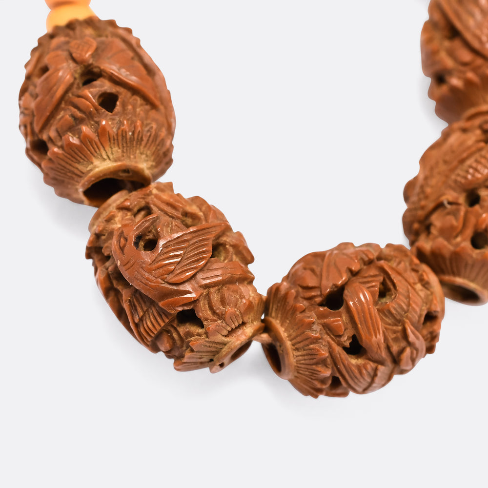 19th Century Chinese Heidao Carved Beads Bracelet