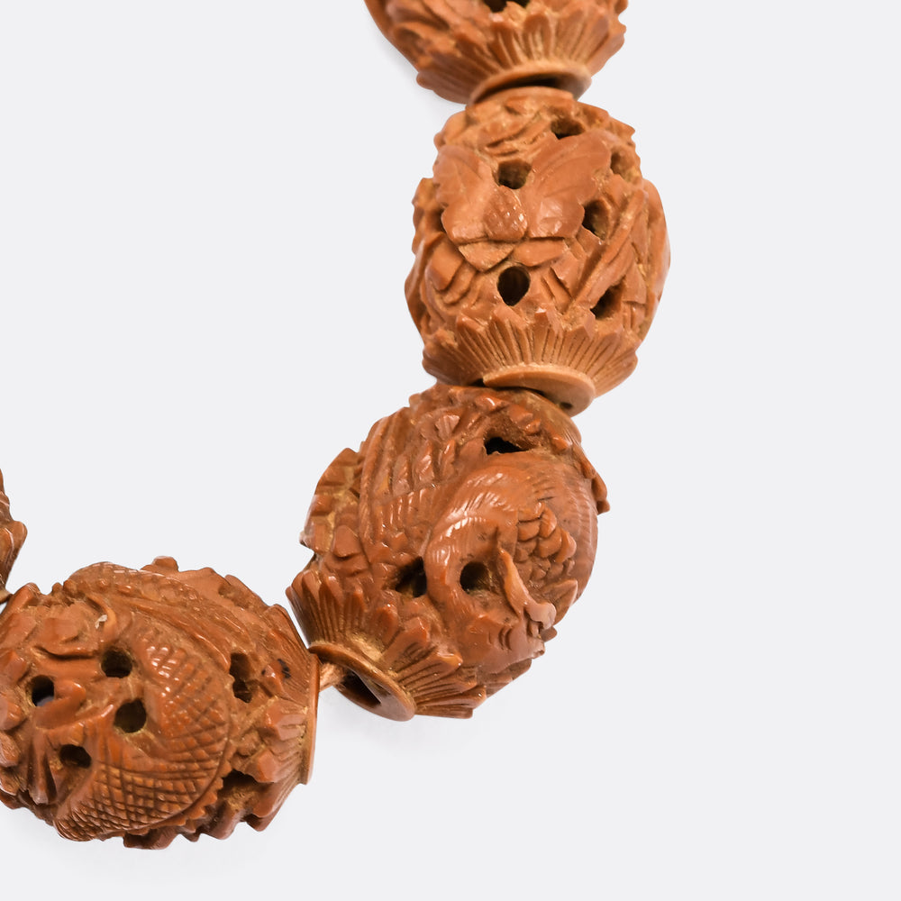 19th Century Chinese Heidao Carved Beads Bracelet