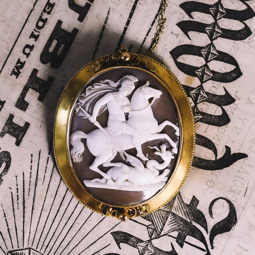 Victorian St. George & The Dragon Cameo Brooch