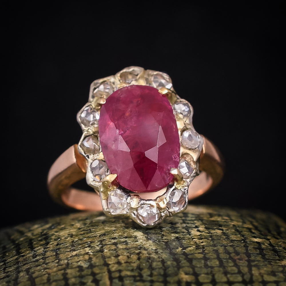 Victorian 5 Carat Burma Ruby Cluster Ring