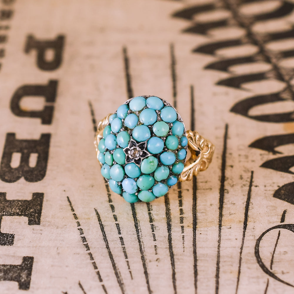 Mid Victorian Pavé Turquoise & Diamond Dome Ring