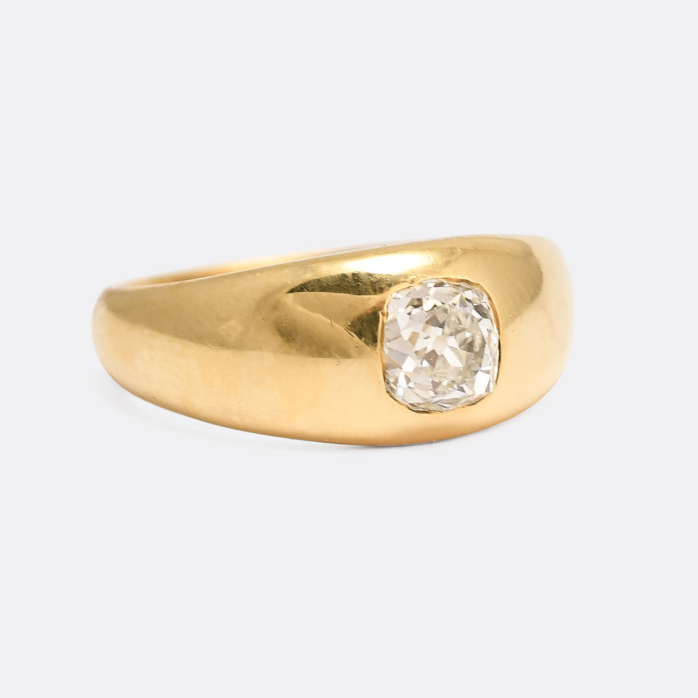 Victorian 1.18ct Cushion Cut Diamond Solitaire Gypsy Ring