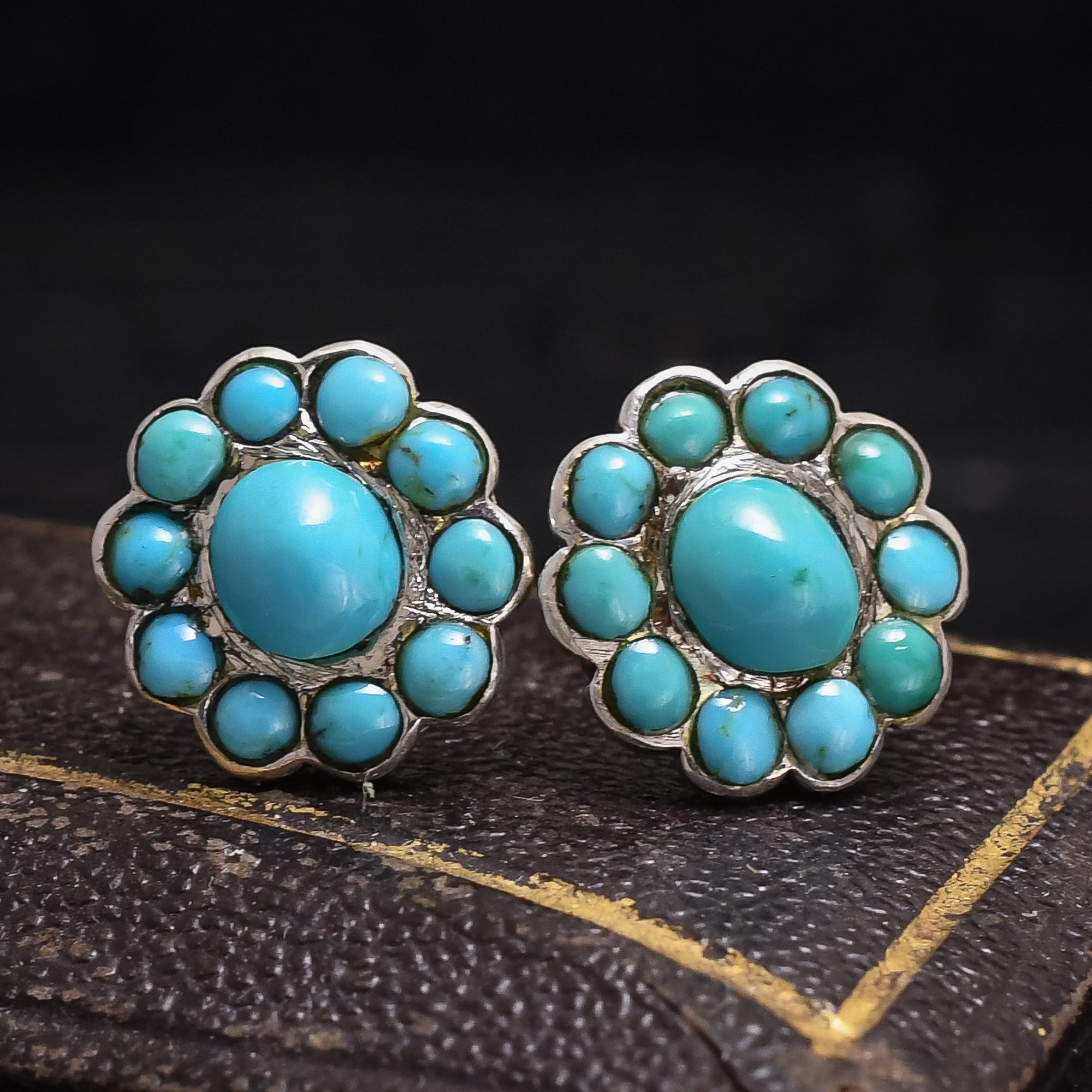 Antique 9ct Turquoise Swallow Earrings, Victorian Bird Stud