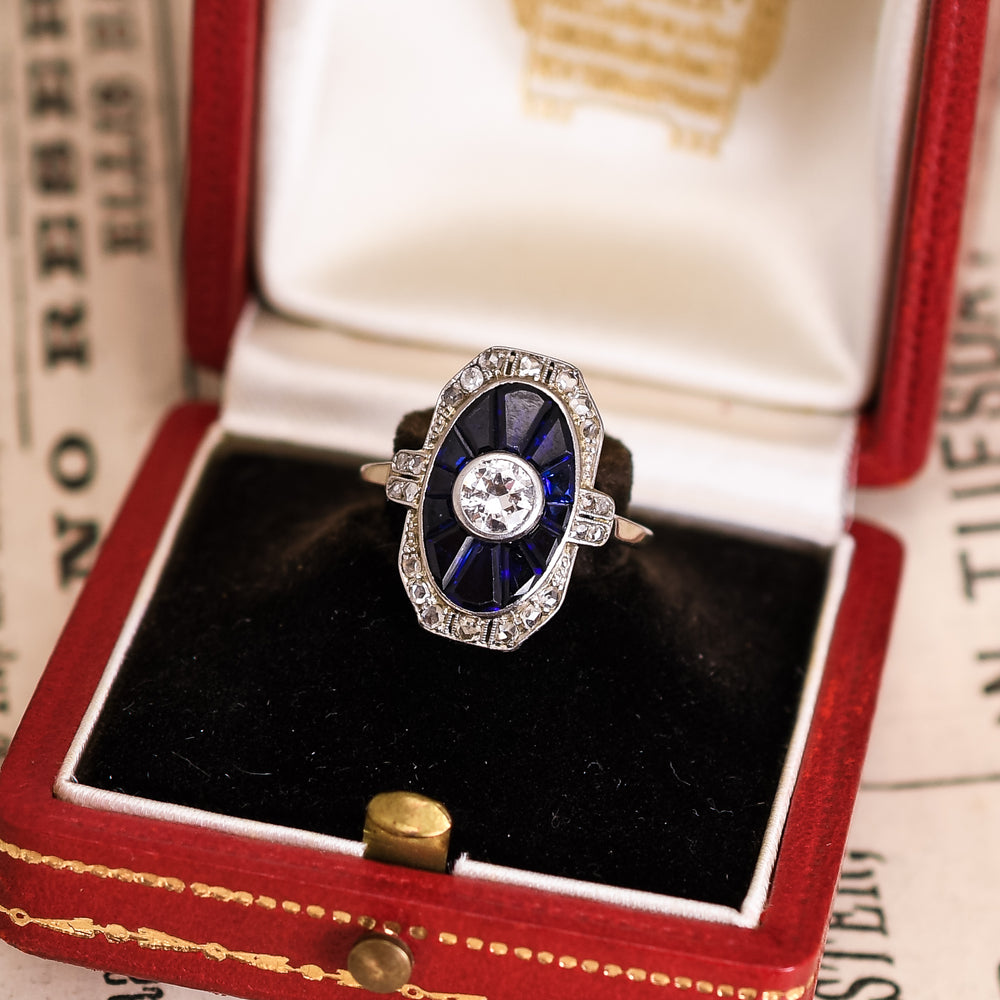 Edwardian Diamond & Sapphire Cluster Ring