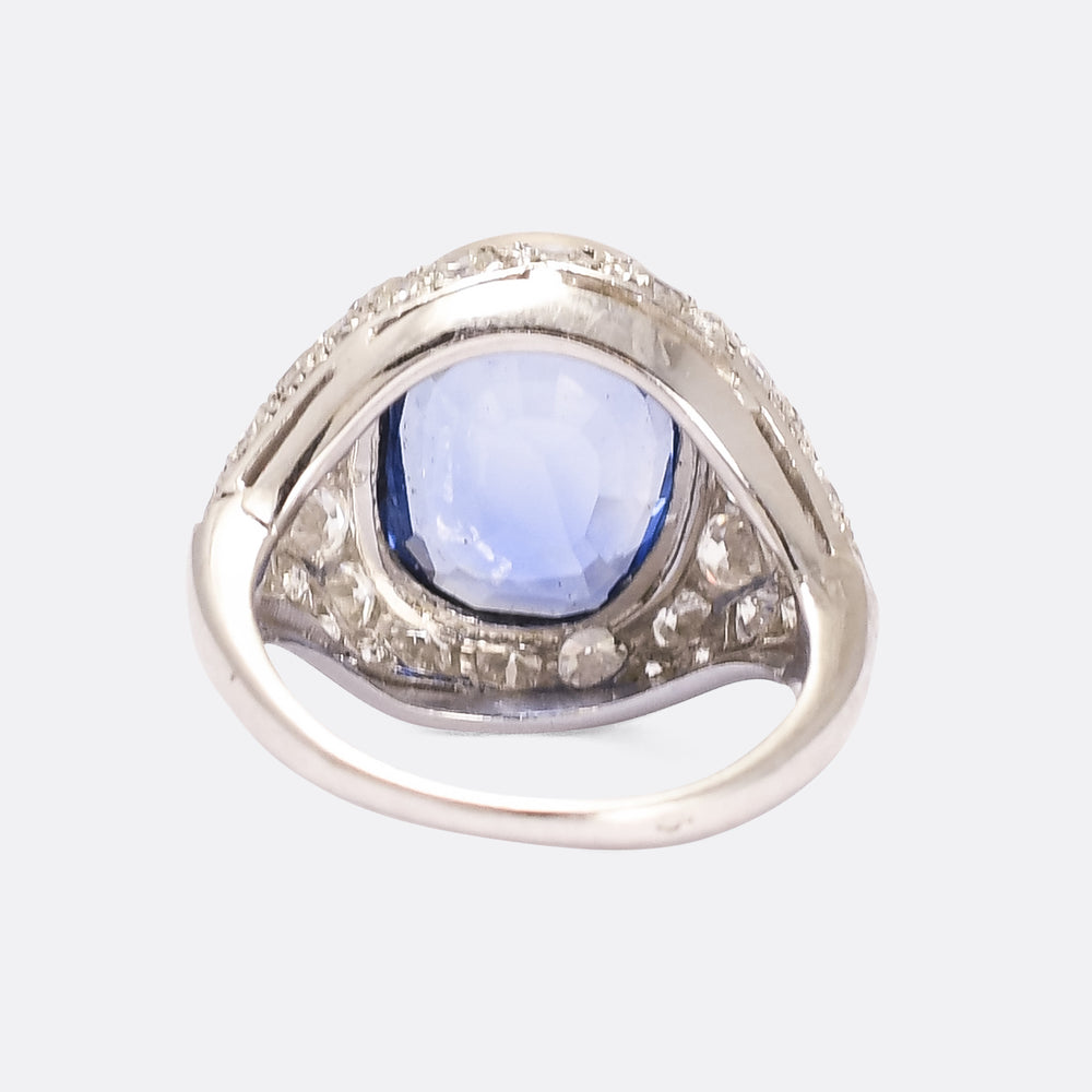 Art Deco 7.57ct No-heat Burma Sapphire Cocktail Ring