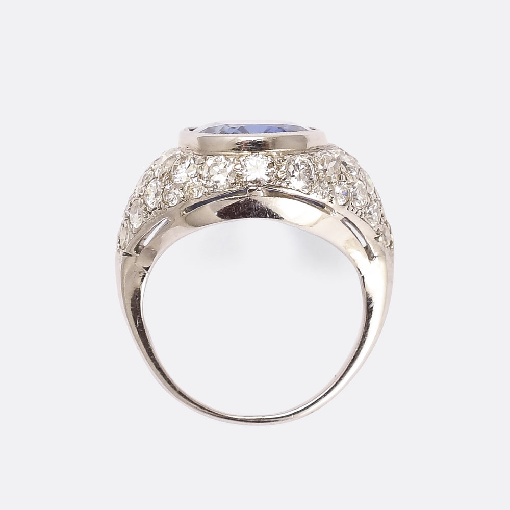 Art Deco 7.57ct No-heat Burma Sapphire Cocktail Ring