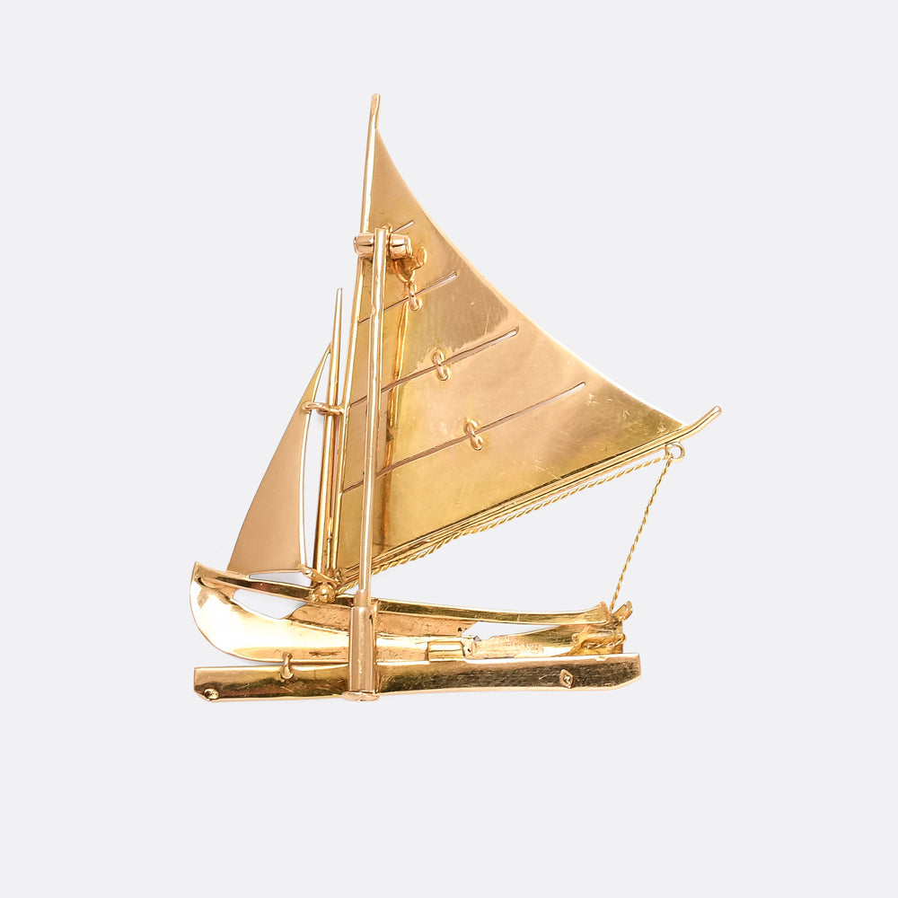 Art Deco Gold Sailboat Brooch