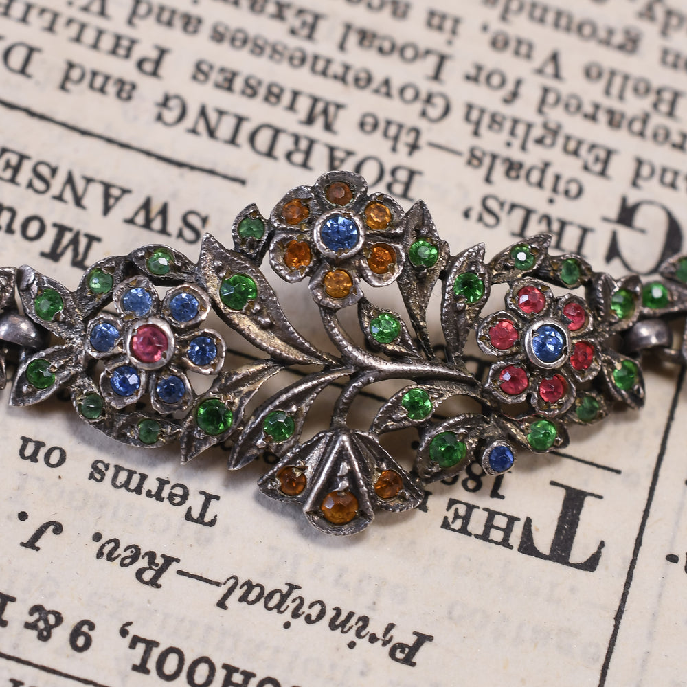 Art Deco Harlequin Paste Flower Bracelet