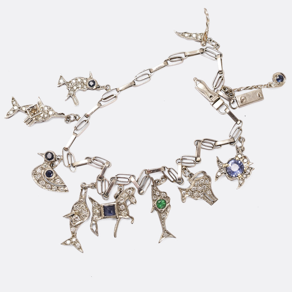 Art Deco Platinum Marine Theme Charm Bracelet