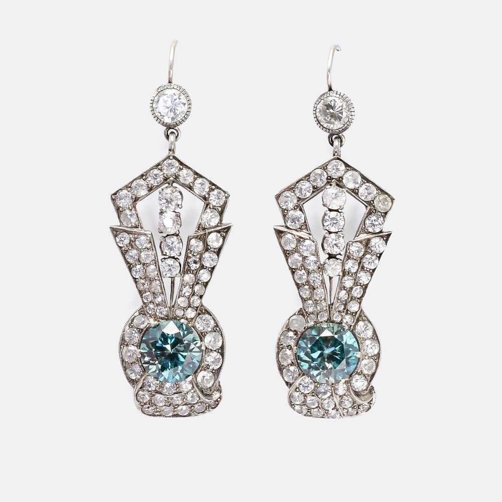 Art Deco Zircon & White Sapphire Statement Earrings