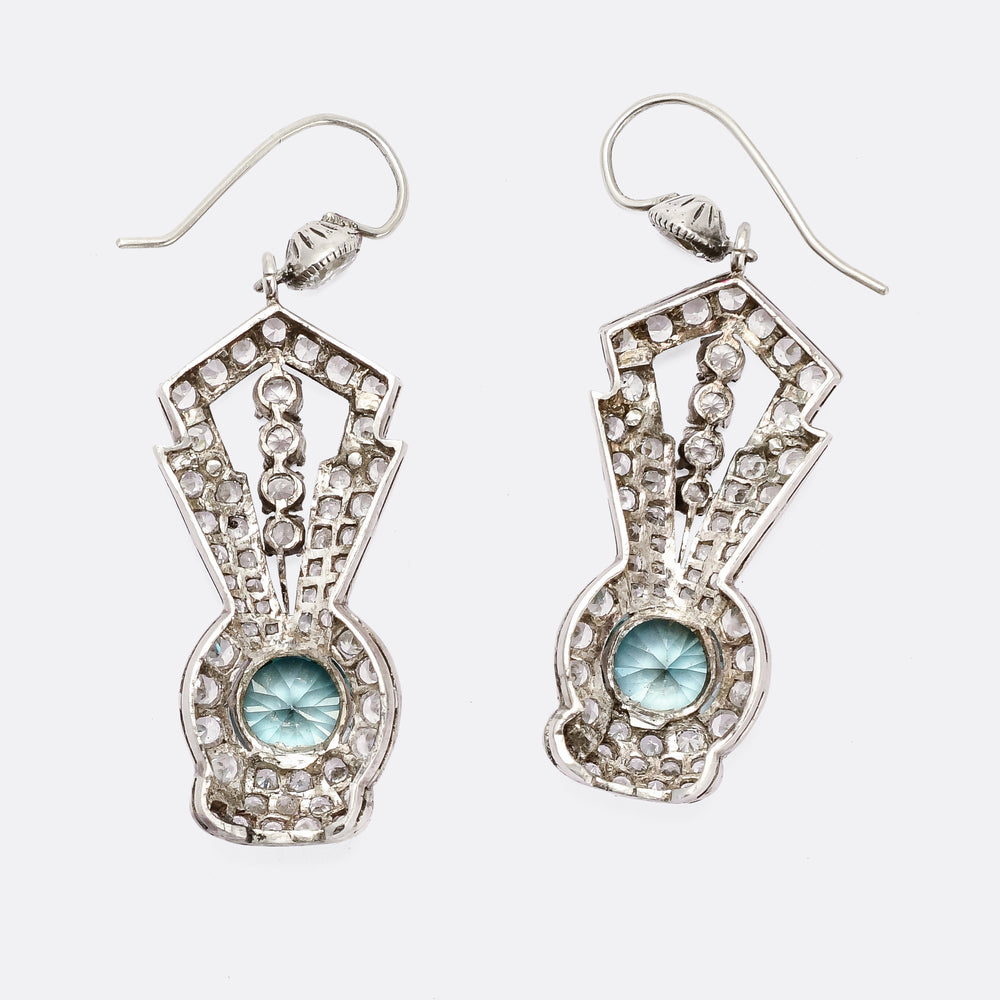 Art Deco Zircon & White Sapphire Statement Earrings