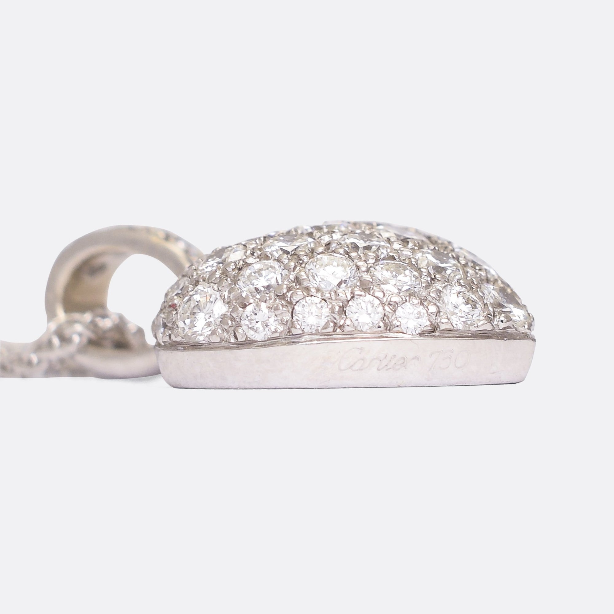 Authentic! Cartier 18K White Gold Diamond Paved Heart Pendant Necklace