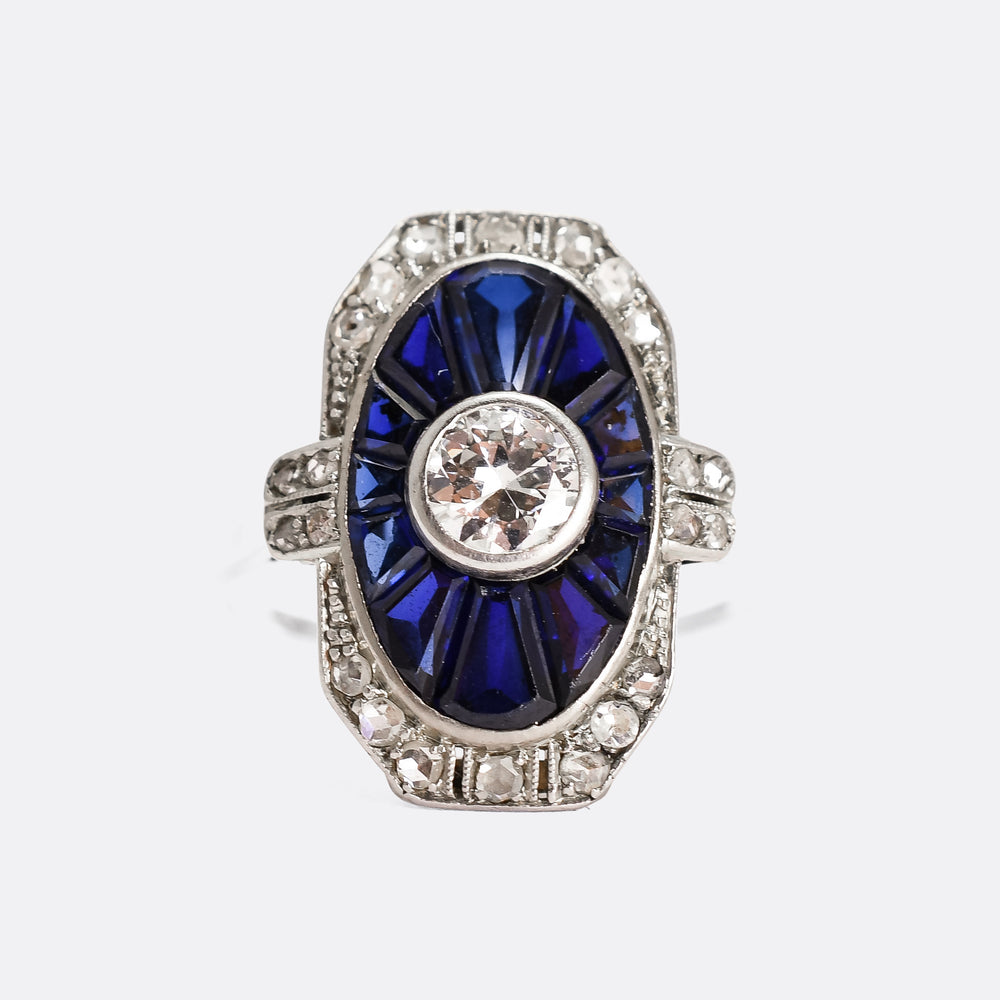 Edwardian Diamond & Sapphire Cluster Ring