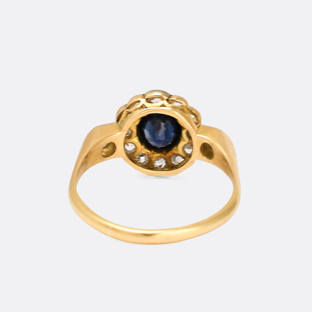 Edwardian Sapphire & Old Cut Diamond Daisy Ring