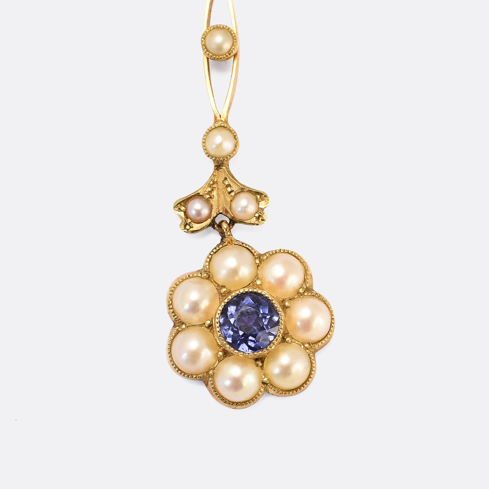 Edwardian Sapphire & Pearl Floral Necklace