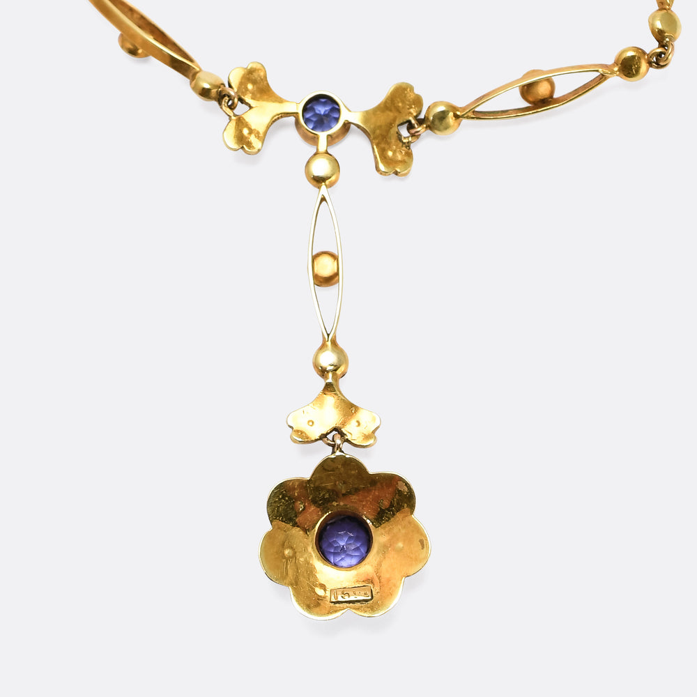 Edwardian Sapphire & Pearl Floral Necklace