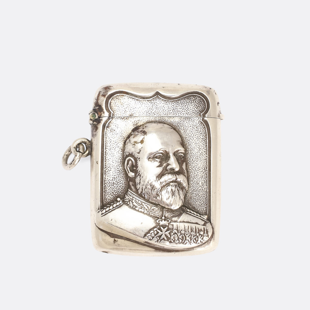 Edwardian Silver Edward VII Vesta Case Pendant