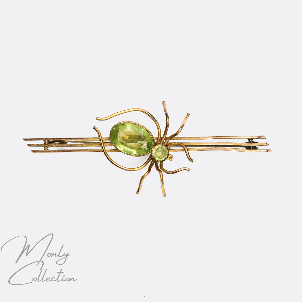 Edwardian Uranium Glass Spider Brooch