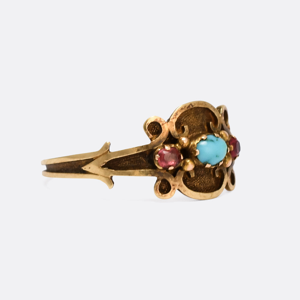 Georgian Regency Turquoise & Ruby Scroll Ring