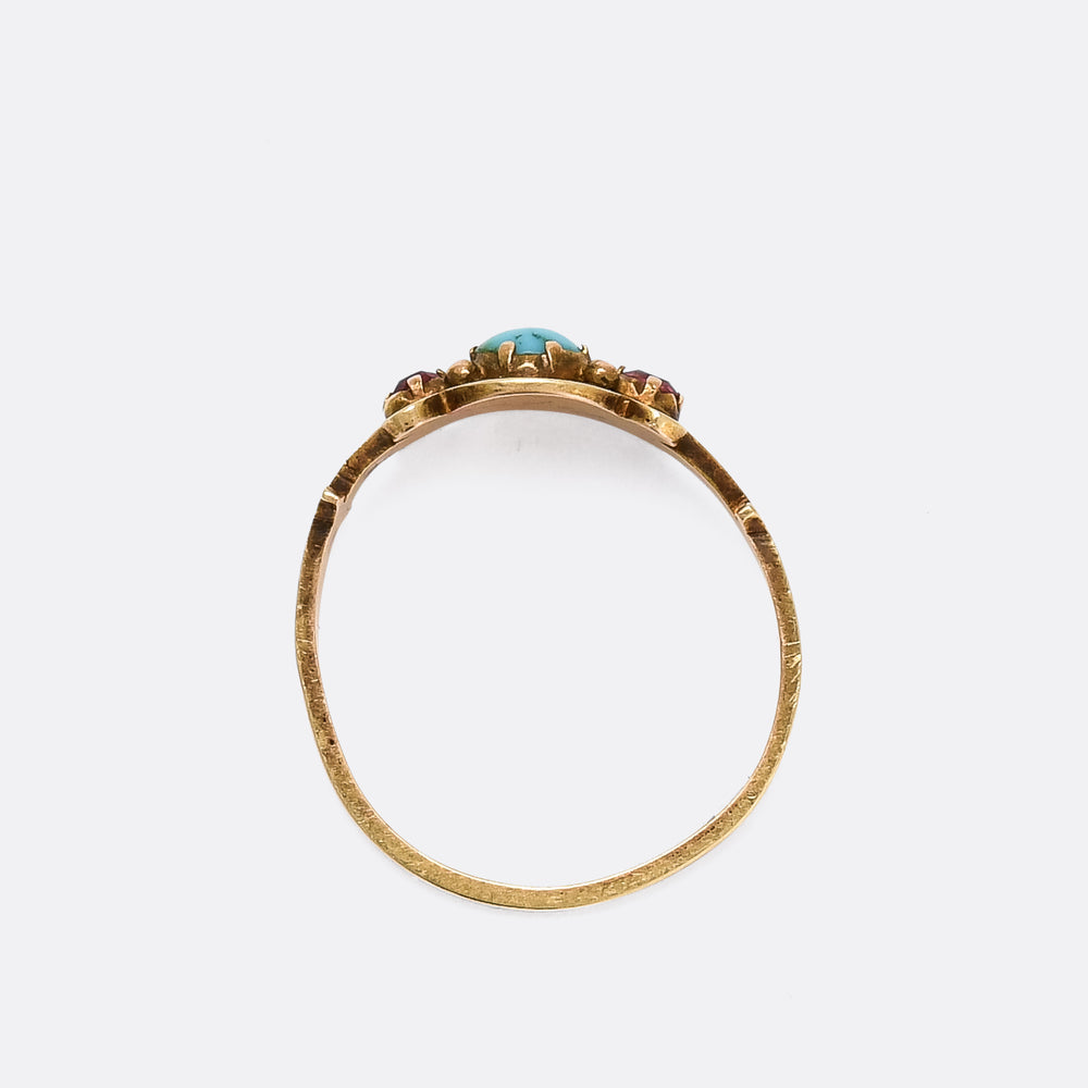 Georgian Regency Turquoise & Ruby Scroll Ring