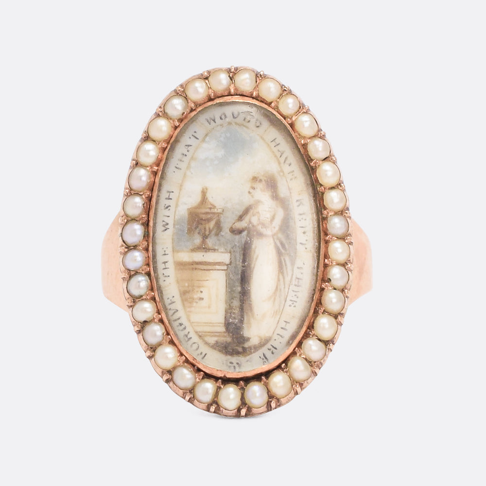 Georgian Navette Pearl Memorial Ring