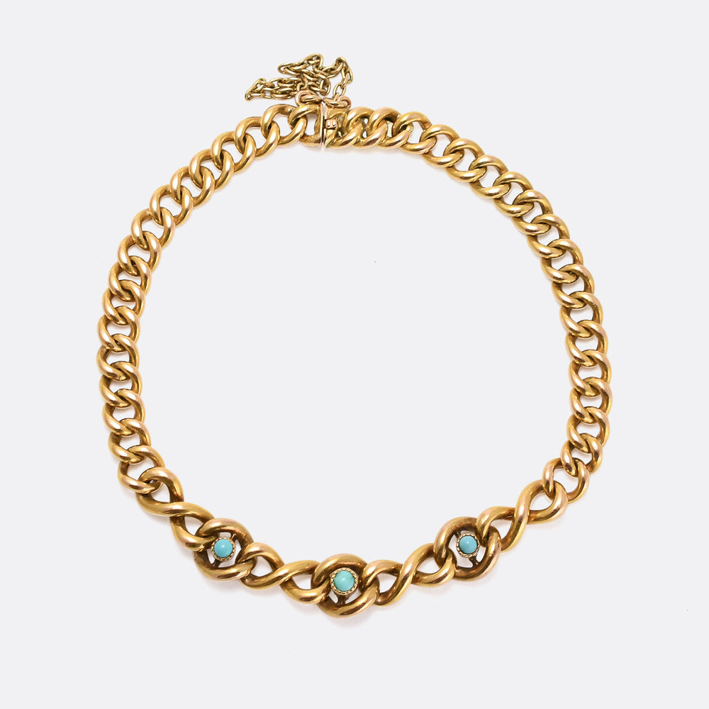 Late Victorian 18k Gold Turquoise Curb-Link Bracelet