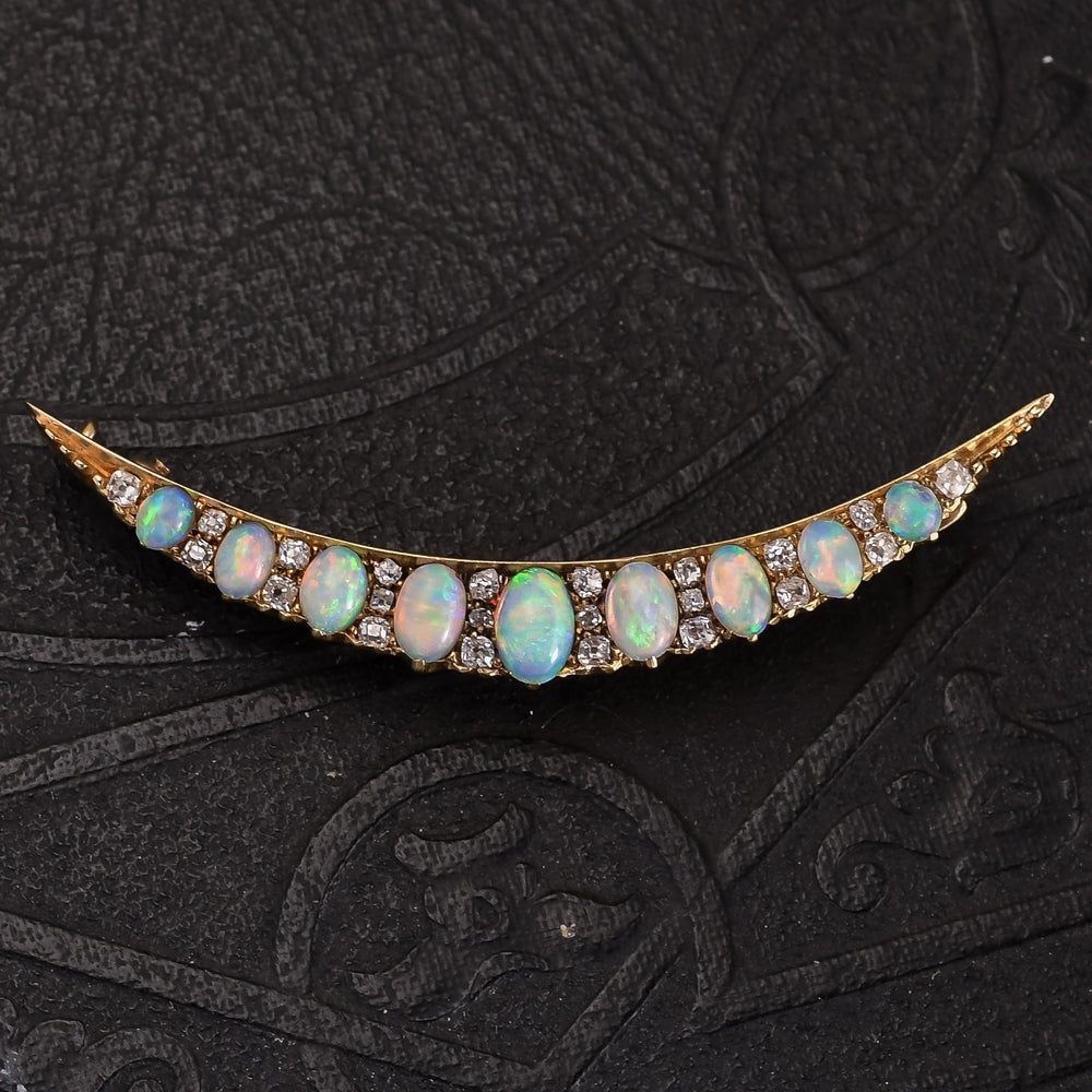 Late Victorian Opal & Diamond Crescent Brooch