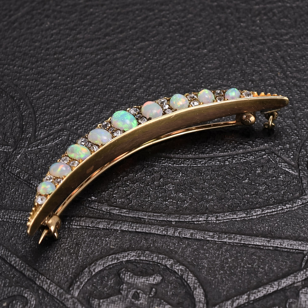 Late Victorian Opal & Diamond Crescent Brooch