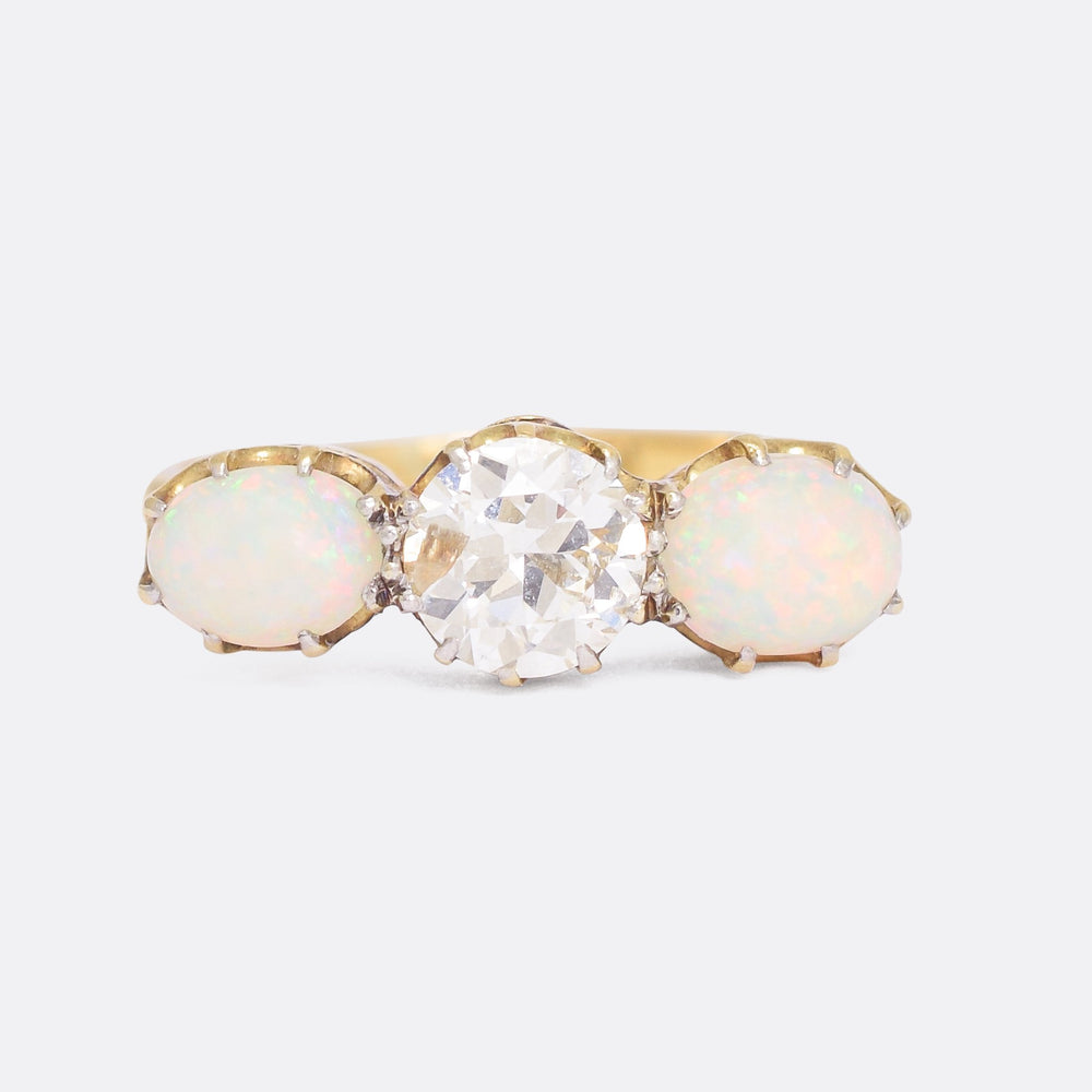 Late Victorian Diamond & Opal Three-Stone Ring